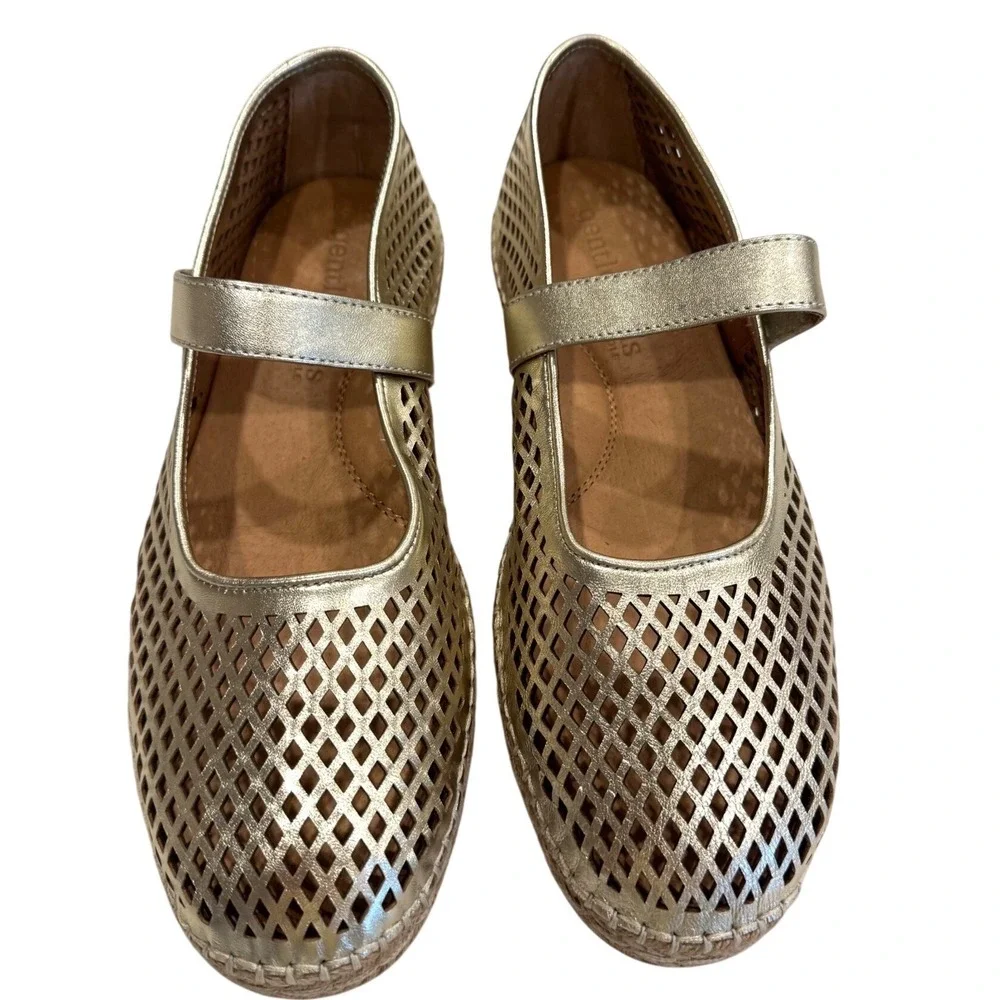 Gentle Souls Sienna Mary Jane Flats Women 8 Gold Leather Espadrille Coastal